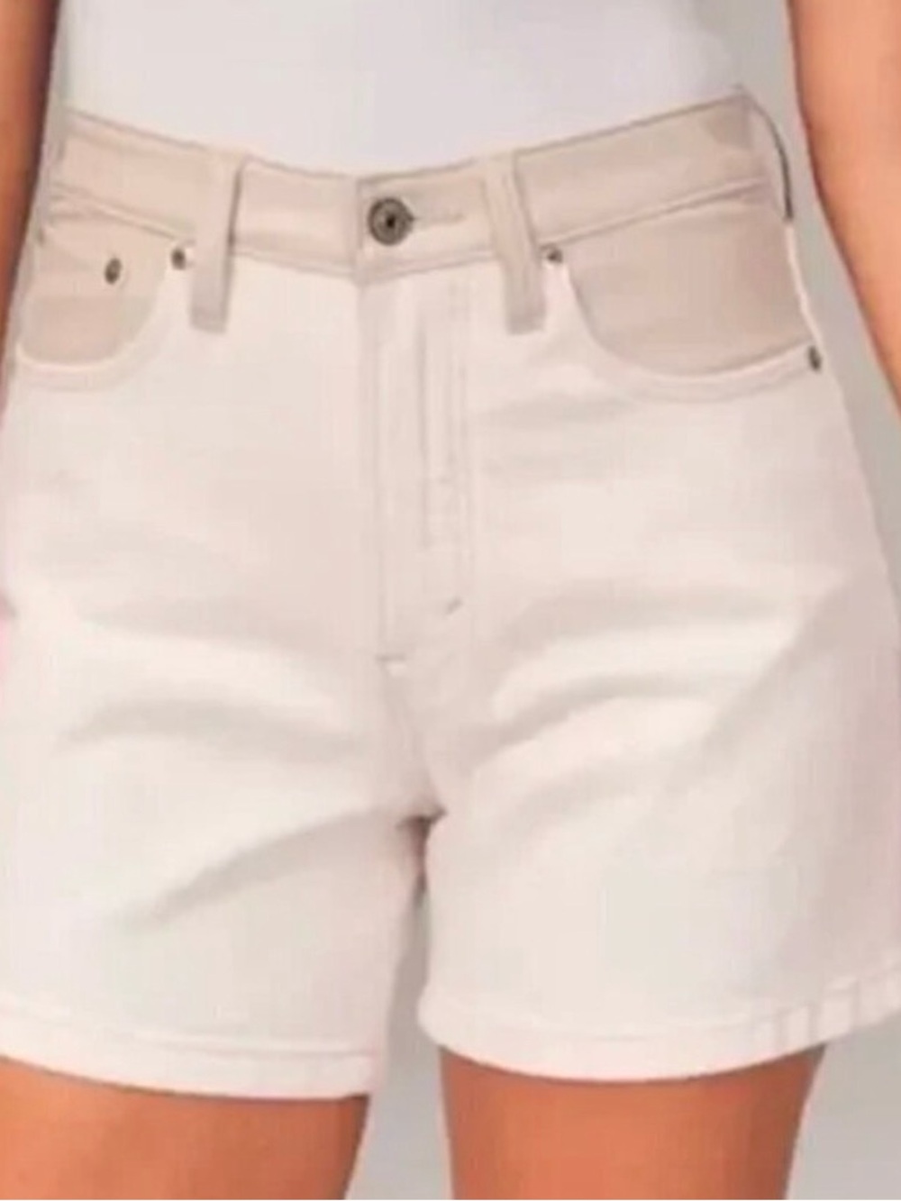 Abercrombie & Fitch Women's High-Rise Cream Denim Shorts - Picture 1 of 4